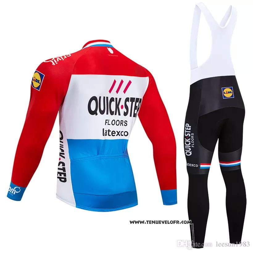 2018 Maillot Ciclismo Quick Step Floors Rouge Blanc Bleu Manches Longues et Cuissard